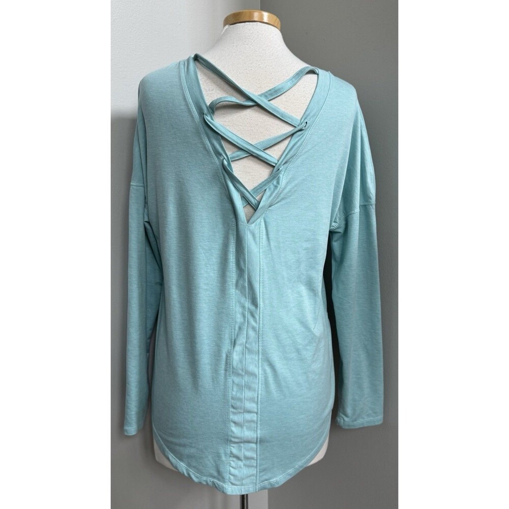 Layer8 Blue Long SleeveCrew Neck Crisscross/Lattice Back Yoga Top Size Small - Picture 8 of 11